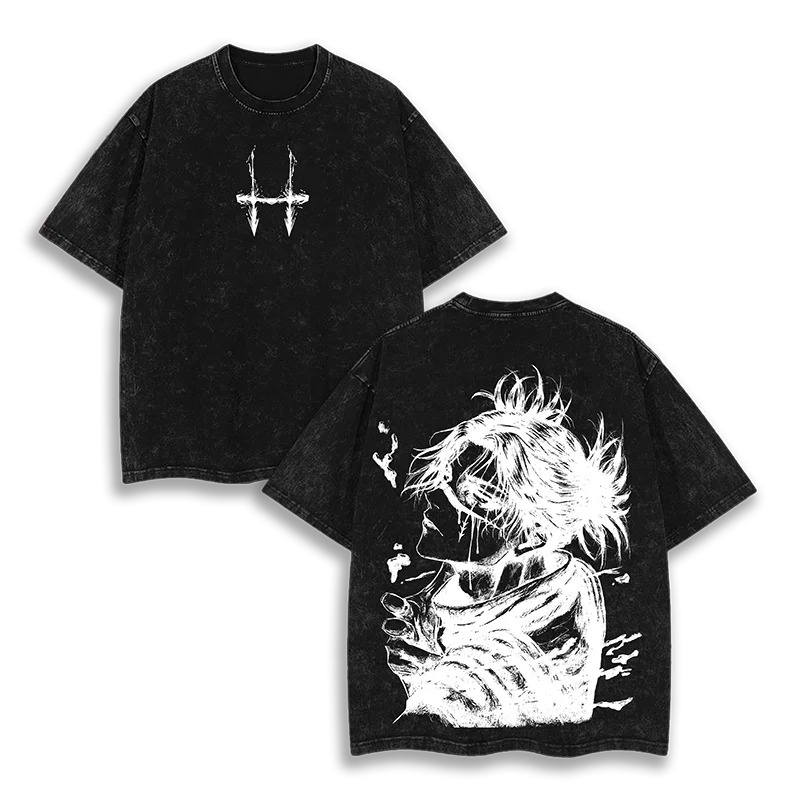 Anime Merchandise Men - T-shirt lavata stampata con motivo Anime